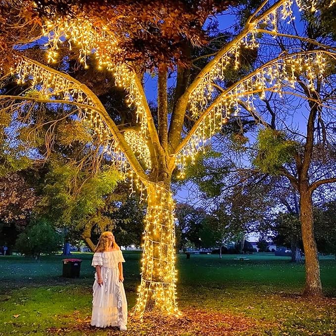 132ft Icicle Lights for Outside - 1280 LED Warm White Twinkle Lights with 240 Drops, 8 Modes - Outdoor String Light | Lumora