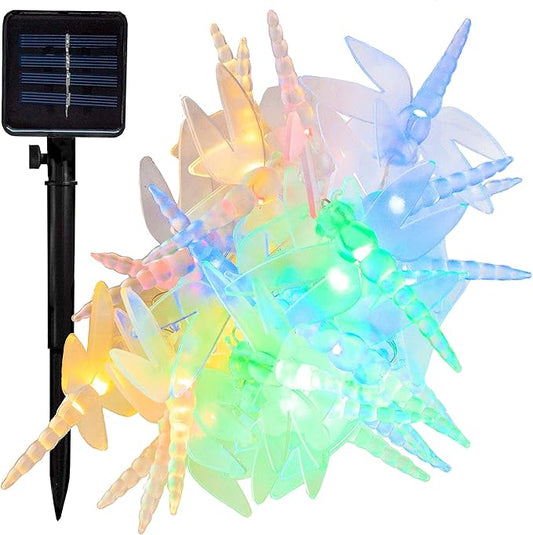 Hometown Evolution, Inc. Solar Powered Dragonfly String Lights - 30 LED Multi Colored, 8 Modes, Outdoor Waterproof for Gardens, Patios, Yards, Home, Parties and More