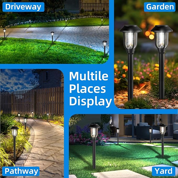 12 Pack Solar Lights Outdoor, Bright 6000K Cool White Solar Pathway Lights Waterproof Auto On/Off Powered,Landscape | Lumora