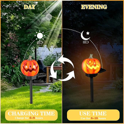 Solar Powered Pumpkin Garden Stake Light Outdoor Solar Pathway Lamp Lawn Decor Halloween Jack Lantern Stake with Resin Craft for Yard Lighting