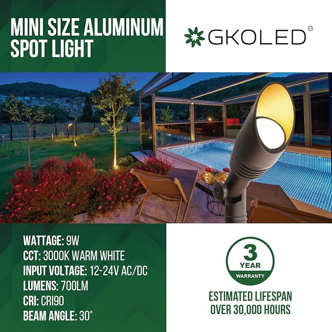 GKOLED 6 Pack Low Voltage Landscape Spot Light, 12V LED Outdoor Spotlight, Mini Size Waterproof Directional Up | Lumora
