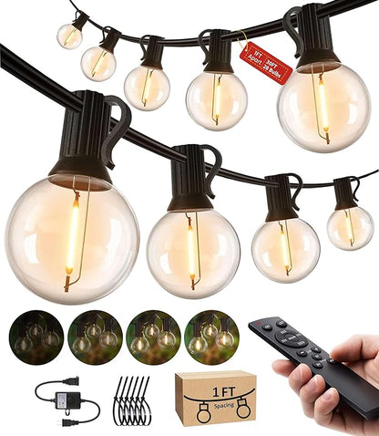 SUFEIMAS Outdoor-String-Lights-Patio-LED-Light-Outside 30FT Waterproof Dimmable Remote Outdoor Lighting Globe Plastic G40 Bulbs Hanging Lights Connectable for Backyard Porch Party 1FT Bulbs Spacing