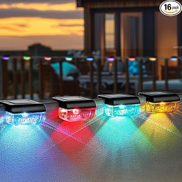 16 Pack Solar Fence Lights, RGB Color Changing Christmas Fence Solar Light, Waterproof Deck - Outdoor Path Light | Lumora