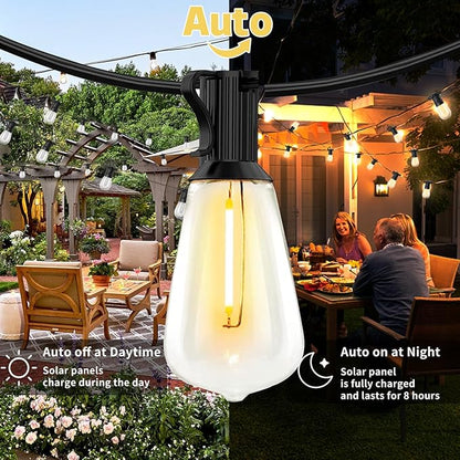 cjc Outdoor Solar String Lights Waterproof 25FT with 25 Shatterproof ST38 LED Bulbs, 2700K Solar Lights Outdoor with Remote, Solar String Lights for Garden Outside Camping Yard Party Decor (34FT)