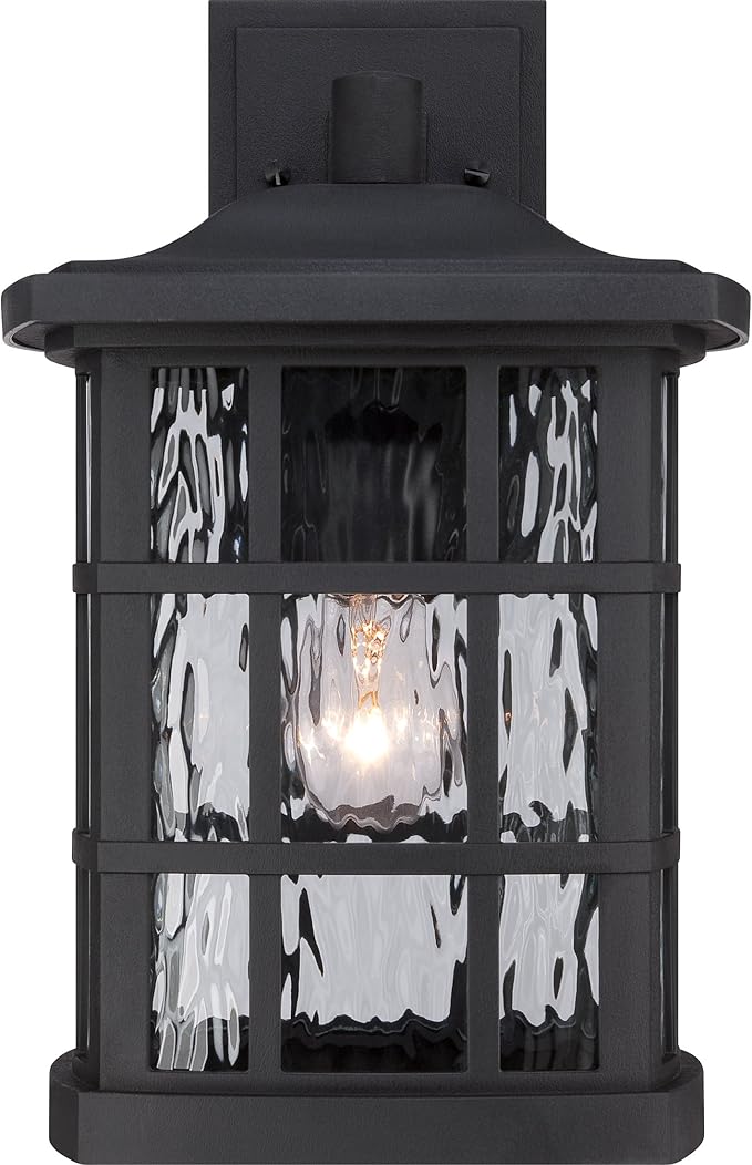 Quoizel Stonington Outdoor Wall Lantern, Coastal Armour 15.5 Inch 1-Light Mystic Black Vintage Wall Sconce, Clear Water Glass, 100W, Decorative Outside Lights for Patio, Porch, Garage or Yard