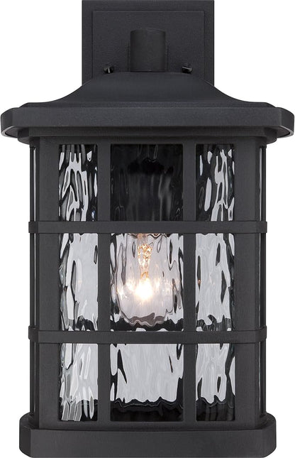 Quoizel Stonington Outdoor Wall Lantern, Coastal Armour 15.5 Inch 1-Light Mystic Black Vintage Wall Sconce, Clear Water Glass, 100W, Decorative Outside Lights for Patio, Porch, Garage or Yard
