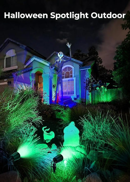 Christmas Spotlights Outdoor, 120V Plug-in Halloween Spot Light, 5000K LED Landscape Lighting with 5 Color Lenses (Red Green Blue Purple Yellow), IP67 Waterproof, 4 Pack