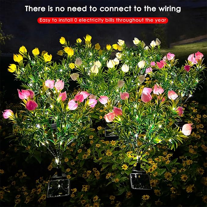 Ochine 2 Pack Outdoor Solar Lights, Solar Garden Lights, Gardenia Flowers Garden Stake Light Solar Flower Lights Waterproof Solar Pathway Lights for Outdoor Lawn Yard Garden Decoration