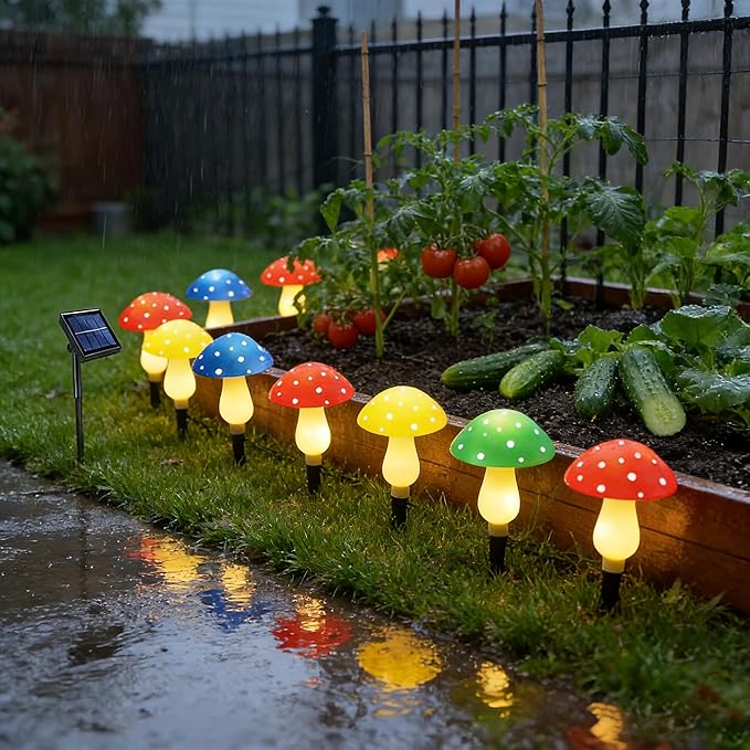 Outdoor Garden Corridor Light, 1-to-8 Solar Mushroom Lights for Outdoor Decoration, Outdoor, 8-Mode Garden Path Landscape Courtyard Autumn Festival Path Lights (8, RED)