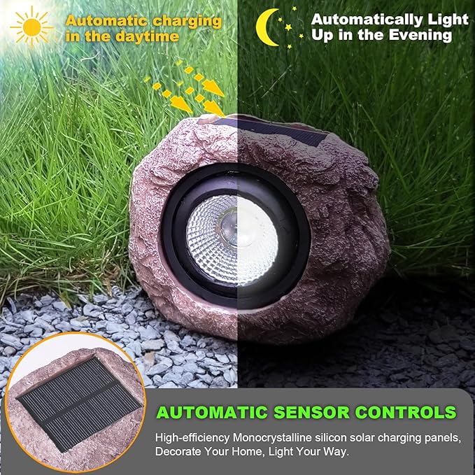 Outdoor Solar Rock Light - 4 Pack, Fake Rock IP65 Waterproof LED Super Bright Spotlight for Deck, Staircase, Woods | Lumora