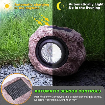 Outdoor Solar Rock Light - 4 Pack, Fake Rock IP65 Waterproof LED Super Bright Spotlight for Deck, Staircase, Woods Garden, Walkway, Patio Pond Garden Decorative Nighttime Landscape Filler Lights