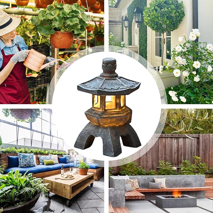 Garden Statues Outdoor, Solar Garden Statues, Palace Lamp Solar Powered Zen Lantern, Solar Yard Decorations for Outside Patio, Garden, Lawn (C)