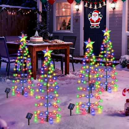 24" Spiral Solar Christmas Tree Outdoor Decorations 2 Pack - Upgrade 80 LEDs Multicolor Solar Christmas Lights with 8 Lighting Modes, Waterproof Pre-lit Xmas Tree for Pathway Garden Patio Yard