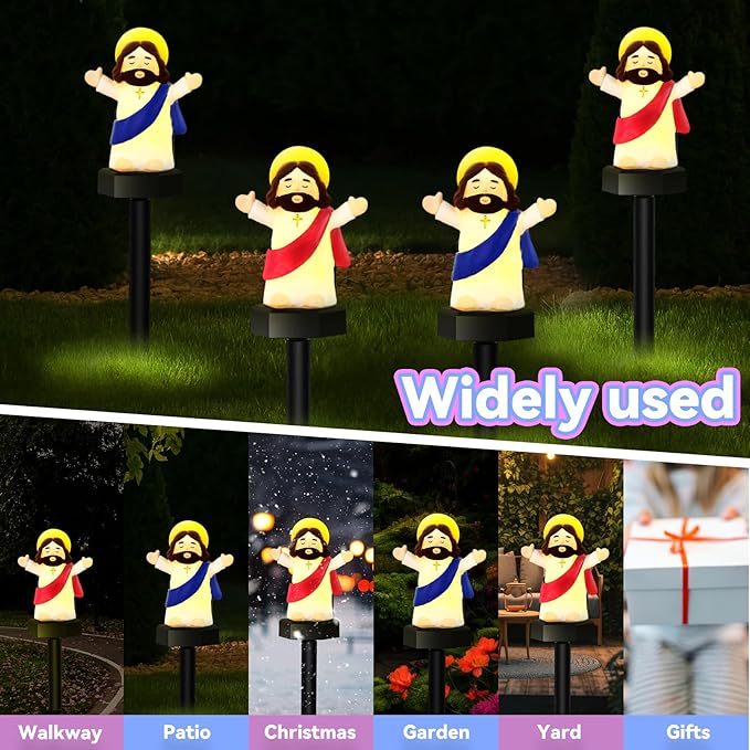 8 Pack Solar Easter Lights, Garden Pathway Lights Outdoor Jesus Lights Waterproof Solar Stake Light for Pathway Landscape Lawn Yard Porch Patio Spring Easter Decoration