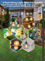 String Light Poles for Outside 4 Pack, 10ft Metal Outdoor String Light Poles for Deck - Ideal for Patio, Garden | Lumora