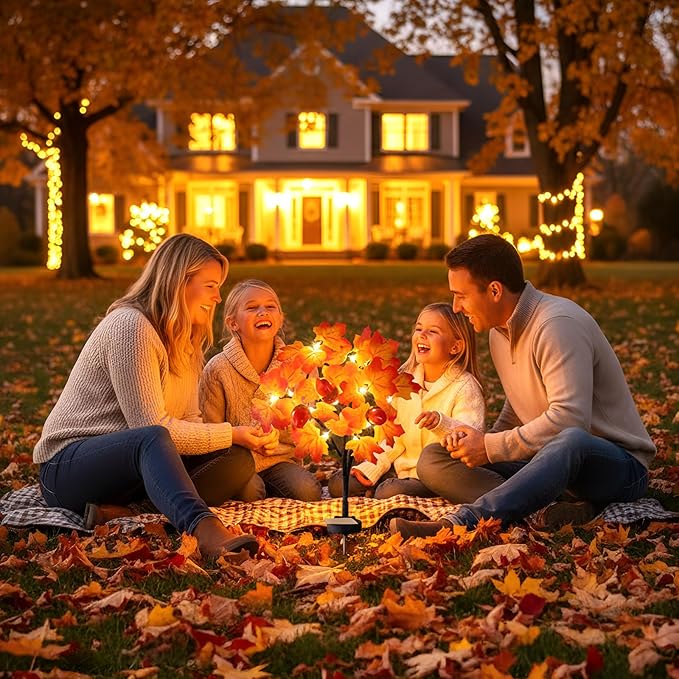 Capoda 2 Pack Fall Solar Lights Decorations Maple Leaf Led Outdoor Waterproof Solar Lights Decor for Autumn Thanksgiving Harvest Party Outside Home Yard Garden Porch Pathway Decor Supplies