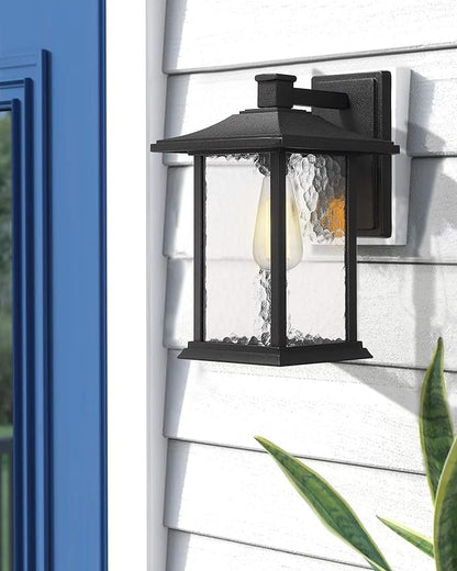 Beionxii Outdoor Light Fixture, 14 inch Dusk to Dawn Exterior Wall Mount Lantern Outside Lights for House Patio, Black Cast Aluminum w/Water Glass - A272W-1PK