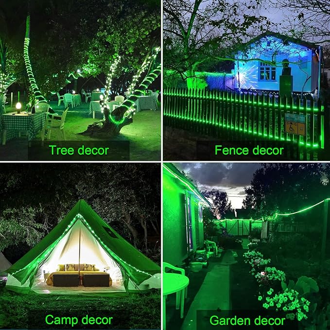 JMEXSUSS Green Halloween Solar Lights, 66 ft 200 LED Rope Lights Outdoor Waterproof, PVC Tube Green Christmas | Lumora