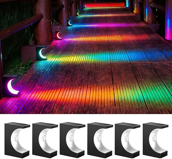 6 Pack Solar Step Lights Outdoor, IP65 Waterproof LED Stair Lights with RGB Color Changing for Garden, Patio, Yard | Lumora