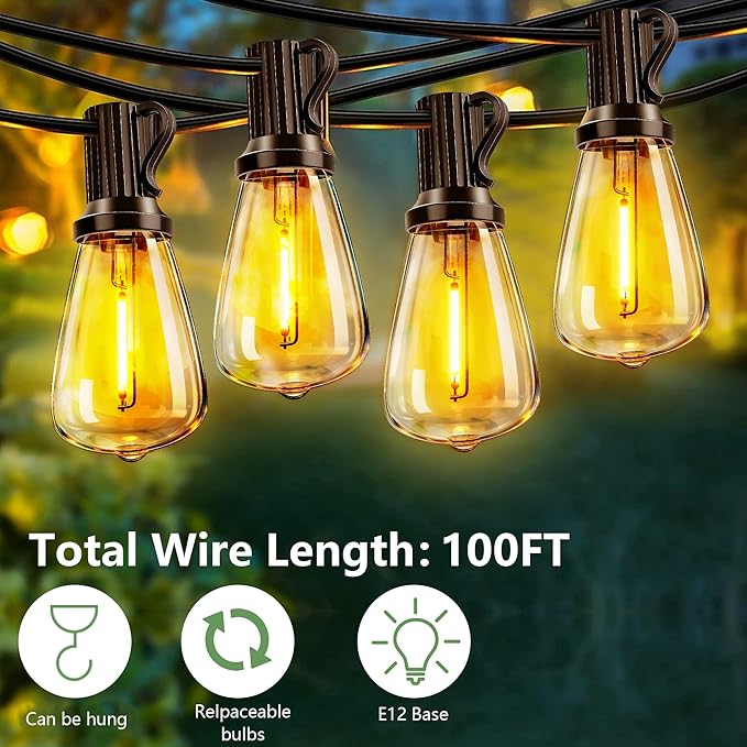 100FT Solar String Lights, Waterproof Solar Powered Patio Lights, 3 Light Modes with Remote & USB Port, 30 LED | Lumora