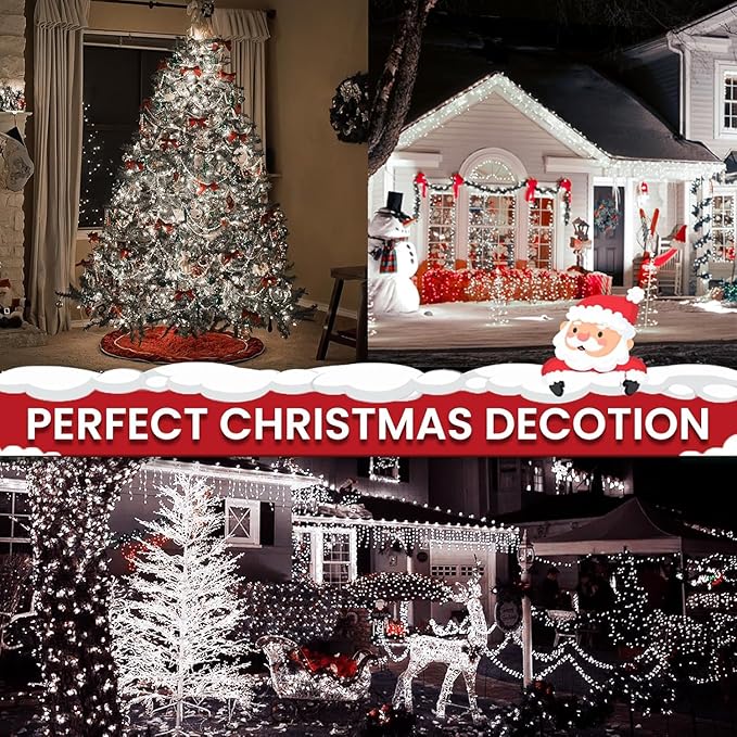 Connectable 300LED 99Ft 13Modes Christmas String Lights Indoor Outdoor | Extendable Green Wire Cool White Christmas Tree Lights with Timer | Twinkle Fairy Light Plug in for Xmas Tree(Cool White)
