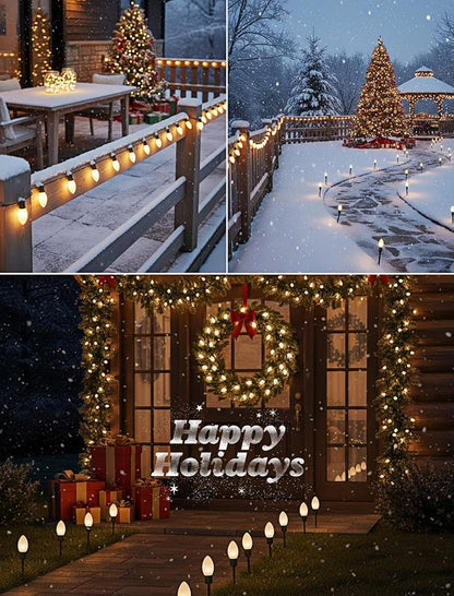 25ft Warm White Christmas Lights Outdoor,Frosted White Christmas Lights with 26 Incandescent Bulbs(1 Spare),Hanging Vintage Christmas Light for Patio Holidays Christmas Tree Decor
