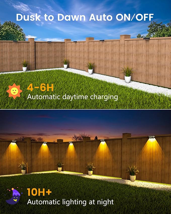 Solar Fence Lights Outdoor Waterproof Led, 8Pack,1300mAh, 6 Inch Solar Lights for Fence with Warm White & RGB 8 Colors, Outdoor Solar Lights for Patio, Backyard, Deck, Fence, Railing (Black)