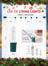 Vintage C9 Christmas Lights Outdoor, 150 Feet C9 String Lights with 150 LED C9 Plastic Bulbs, Waterproof | Lumora