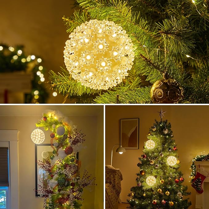 Brightown Outdoor Christmas Decorations-Starlight Sphere, Replaceable Bulbs with Add-On Plug,Lighted Sphere Balls for Trees Party Wedding Patio Indoor Decorations 5.5in-3pc 50 LED(Warm White)