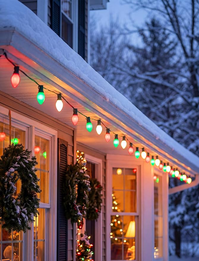 C7 Incandescent Christmas Lights Multicolor, 25FT C7 Red Green White Vintage Christmas - Outdoor String Light | Lumora
