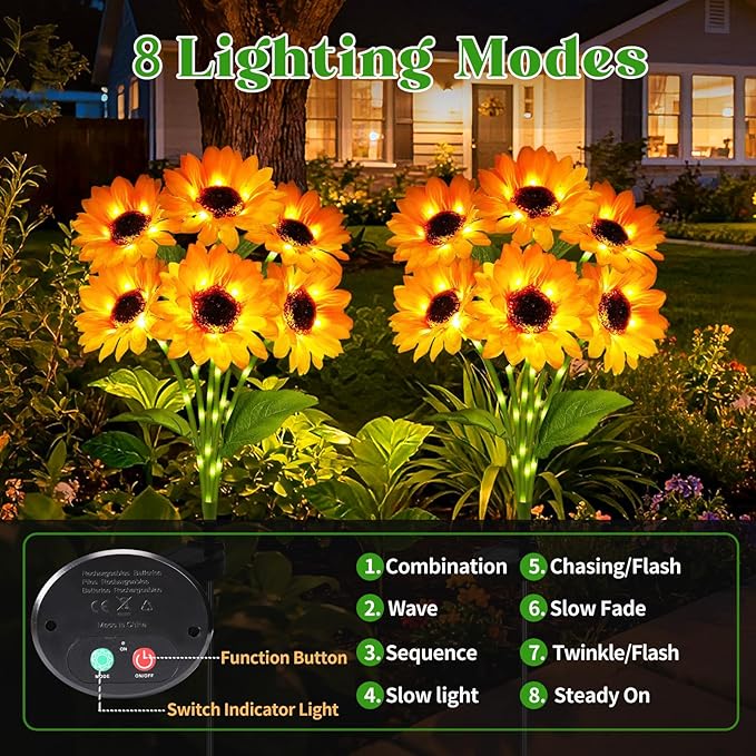 Solar Sunflower Lights Outdoor Garden Decor, Solar Flowers Lights with 12 Sunflowers,8 Lighting Modes, Birthday Gifts for Mom Women, Outdoor Decorative Stakes Light for Landscape Yard Patio Lawn