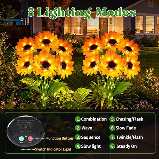 Solar Sunflower Lights Outdoor Garden Decor, Solar Flowers Lights with 12 Sunflowers,8 Lighting Modes, Birthday Gifts for Mom Women, Outdoor Decorative Stakes Light for Landscape Yard Patio Lawn