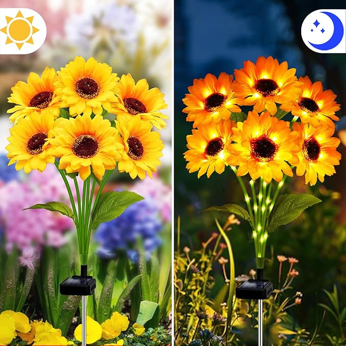 Solar Garden Lights 4 Pack 24 Solar Sunflower Lights, Gifts for Mom Women Grandma Mothers Day Birthday, Waterproof | Lumora