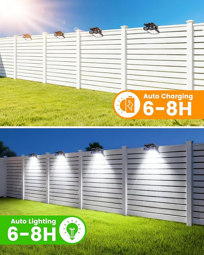 Clip on Solar Lights for Fence, 3 Modes Solar Motion Lights Outdoor Waterproof, 60LEDs 500LM Portable Security Light for Fence, Deck, Garage, Camping, USB Charging, 6 Black