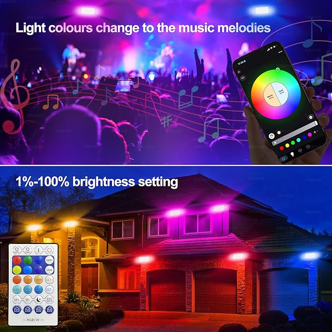 Party Lights Outdoor Smart Flood Light, 180W RGBCW Color Changing LED, 2700–6500K Tunable White, WiFi App & Voice | Lumora