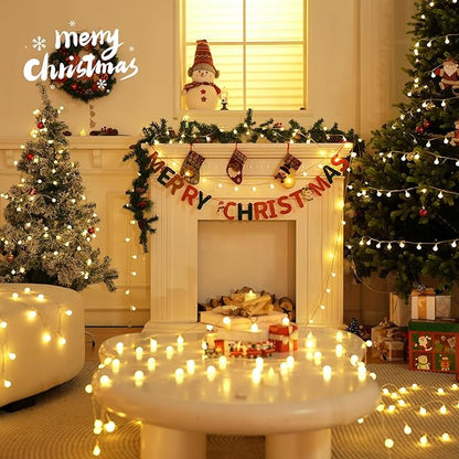LORRYTE Connectable 43FT 100LED Globe String Lights | 8 Modes Warm White String Lights Plug in with Remote | Hanging Fairy Light for Indoor Outdoor Bedroom Party Classroom Christmas Tree Decor