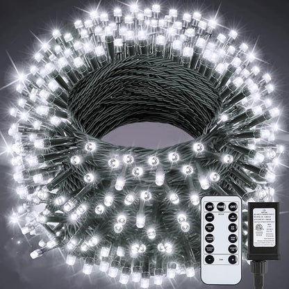 Christmas Tree Lights Outdoor, 205Ft 600 LED Twinkle Fairy Lights String Lights with 8 Light Modes for Christmas LED Garland Wreath Wedding Indoor Holiday Decorations with Dark Green Wire, Cool White