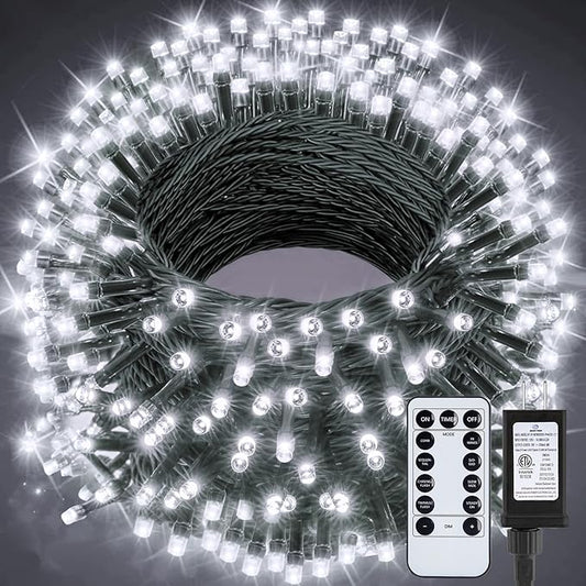 Christmas Tree Lights Outdoor, 205Ft 600 LED Twinkle Fairy Lights String Lights with 8 Light Modes for Christmas LED Garland Wreath Wedding Indoor Holiday Decorations with Dark Green Wire, Cool White