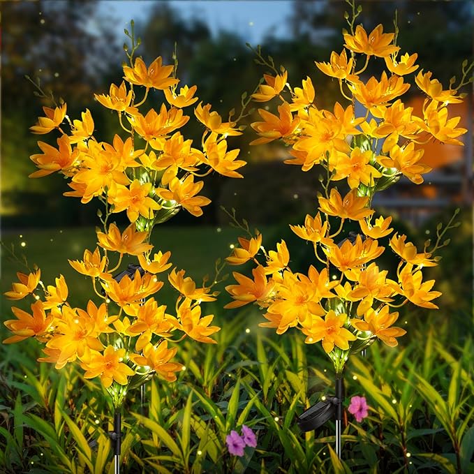 Neporal Solar Flowers Outdoor Waterproof IP65, 5-Head Snow Lotus with 20+ Flowers, Warm LED Light & 2 Lighting Modes, Decorative Solar Lights Outdoor Garden, Yard, Pathway, Flower Bed (4-Pack, Yellow)