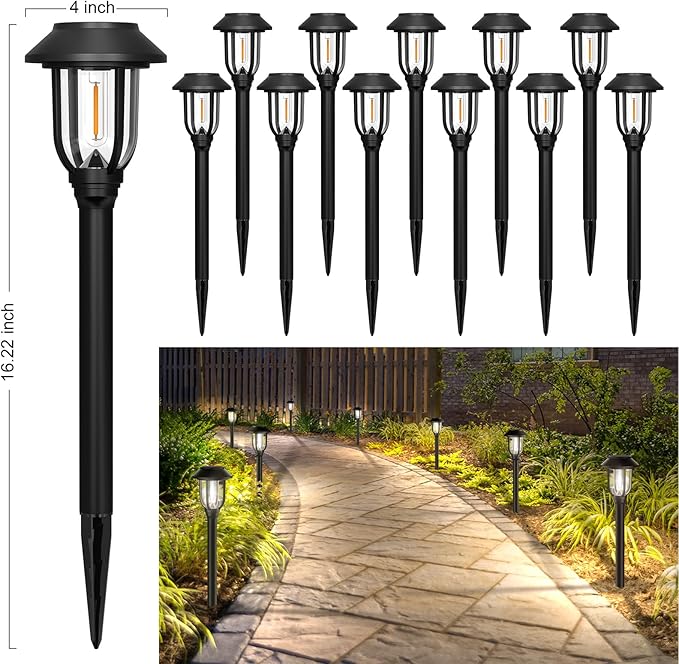 12 Pack Solar Lights Outdoor, Bright 6000K Cool White Solar Pathway Lights Waterproof Auto On/Off Powered,Landscape | Lumora