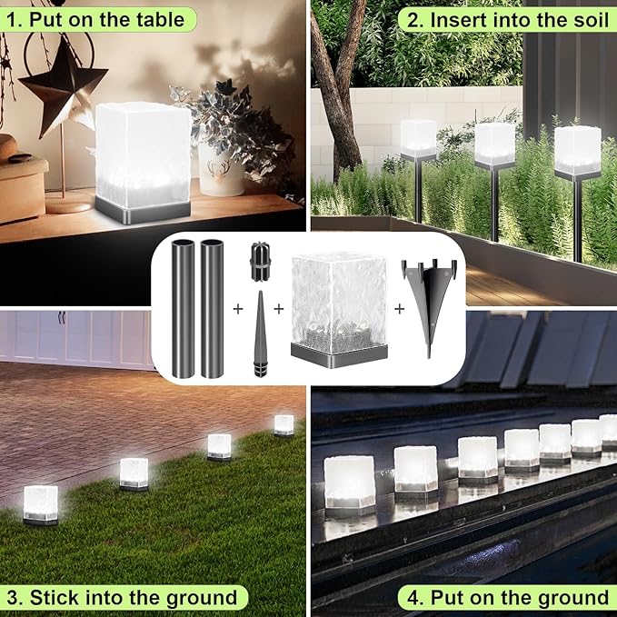 Solar Pathway Lights Outdoor, Waterproof Ground Light Featuring Crystal-Clear Ice Brick Aesthetic, Multi-use Landscape Decoration Lighting Solar Powered Garden Lawn Lamp (Cool White, 1 Pack)