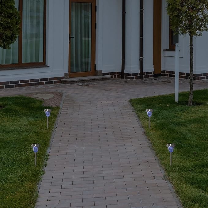 Northlight Set of 4 Stainless Steel Solar Powered LED Pathway Markers, 15"