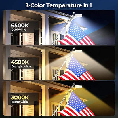 Solar Flag Pole Lights Outdoor 1 Pack, 48 LED Bright Flagpole Lighting 3 Color in 1 with Cool/Warm/Daylight White Modes, Auto On/Off, IP65 Waterproof for Outside House Garden RV Flags Decor