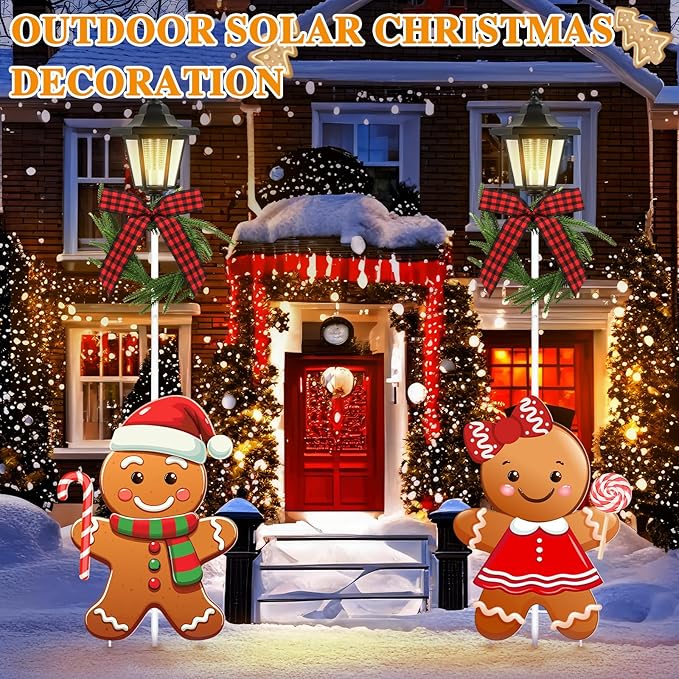 Tuanse 2 Pack Solar Christmas Outdoor Decoration 52 Inch Solar Xmas Gingerbread Man Pathway Lights Metal Garden | Lumora