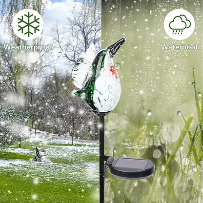 Afirst Solar Hummingbird Garden Stake Lights Hand Blown Glass Decorative Garden Pathway Lights Outdoor Waterproof Bird Glass Stakes 2 Pack