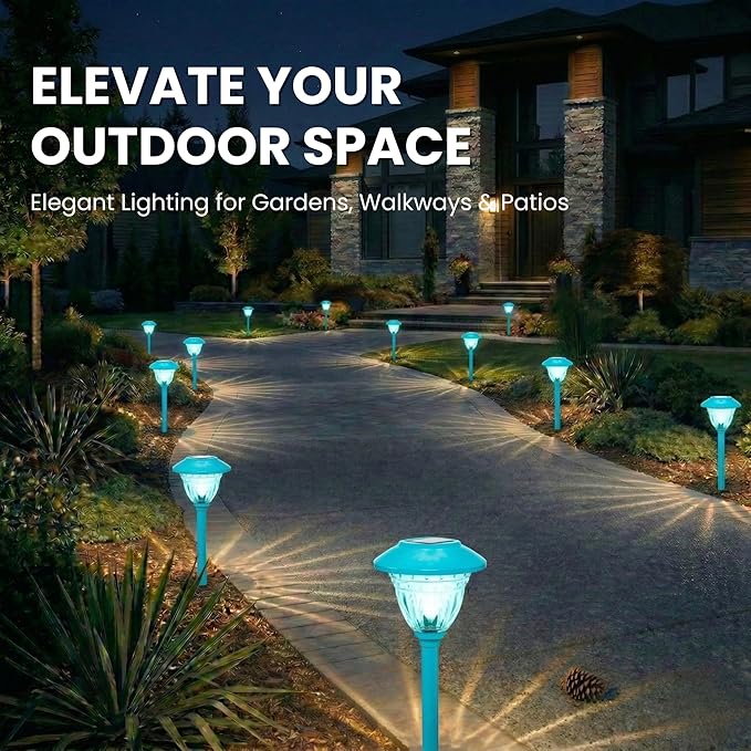 Energizer Solar Outdoor Garden Lights - 10 Pack LED Driveway Solar Lights with 10 Lumen Output & Patterned Glass & Metal Finish, IP65 Waterproof & Easy to Install Garden Lights for Outside - Turquoise