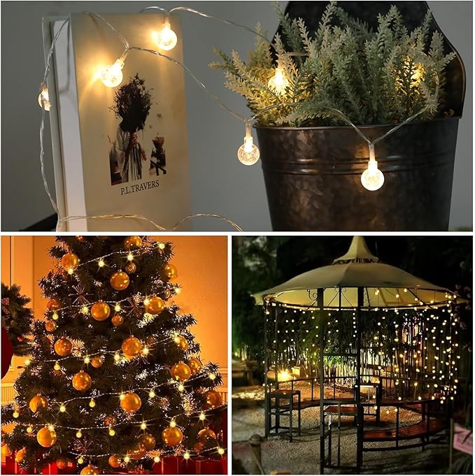 Vigdur Solar String Lights Outdoor, 2 Packs 15ft Globe String Lights with 50 Globes Bulbs, IP65 Waterproof Solar Powered Patio Lights for Garden Yard Porch Wedding Party Decor