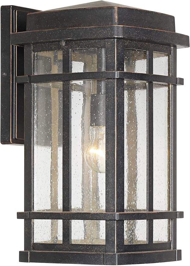 John Timberland Neri Mission Industrial Box-Shaped Outdoor Wall Light Fixture Oil Rubbed Bronze 16" Clear Seedy | Lumora