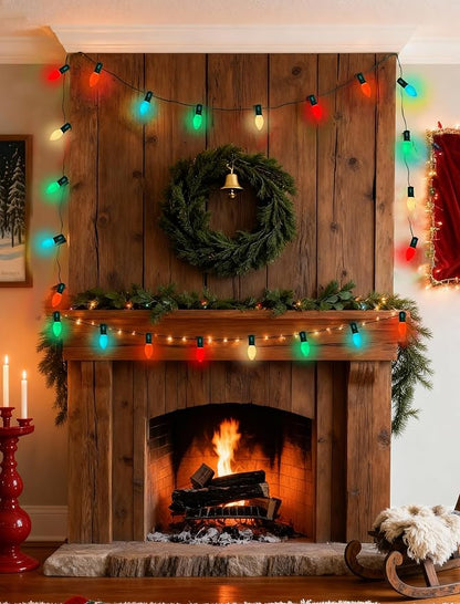 Abeja 25FT C7 Multicolor Light Outdoor, Vintage Christmas String Lights with 27 Multicolor Ceramic Bulbs (2 Spare), Hanging Christmas Lights for Outdoor Xmas Patio Wedding Party Garden Decor