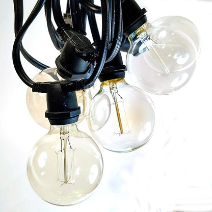 Hometown Evolution, Inc. Commercial Edison Bulb Outdoor String Lights with Hand-Threaded Filament (G60 Lantern Edison - Commercial Black Wire, 100 ft)